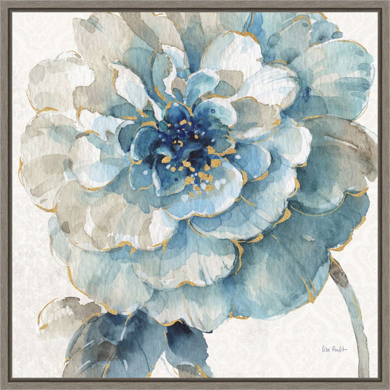 Indigold VII by Lisa Audit 16-in. W x 16-in. H. Canvas Wall Art Print Framed in Grey